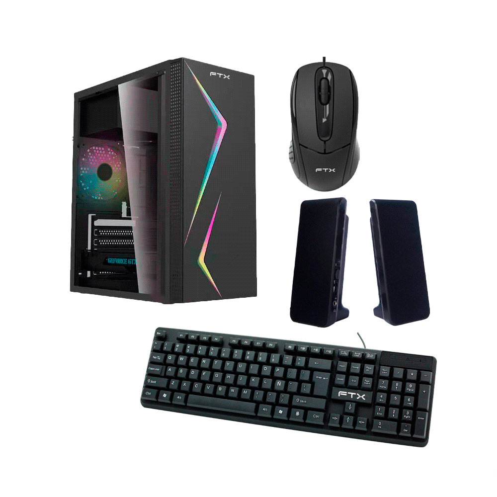 GABINETE KIT FTX271R C/FUENTE 500W MOUSE+TECL+SPK+LATERAL TRANSP MATX/MITX