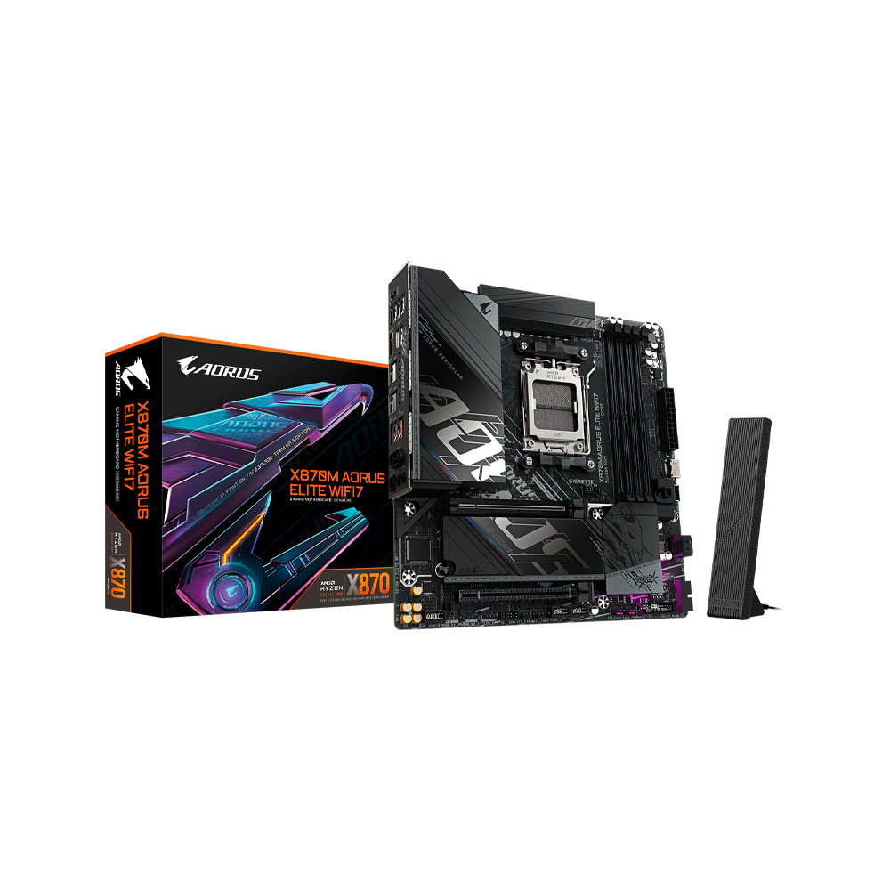 PLACA MADRE GIGABYTE AM5 X870M AORUS ELITE WIFI7 ICE DDR5 S/R/HDMI/2M2/USB4/MATX