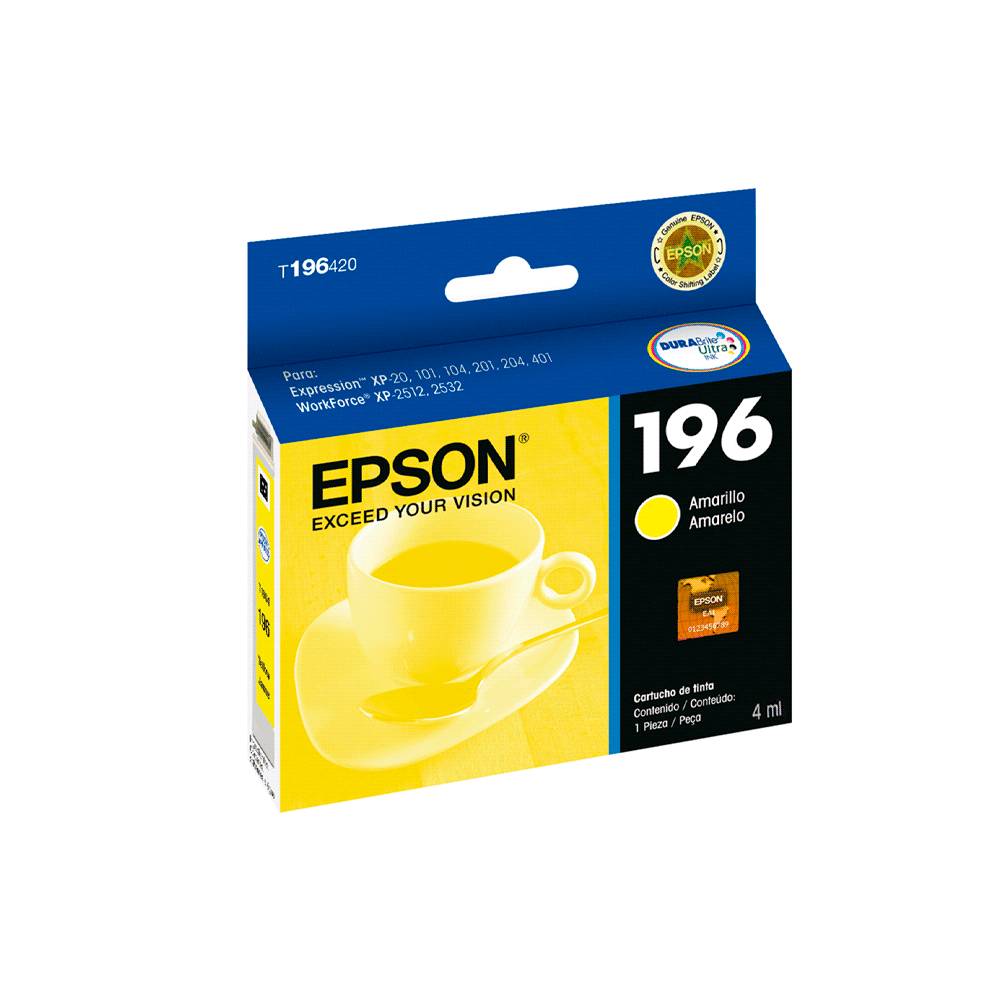 TINTA EPSON EXPRESSION T196420-A AMARILLO P/XP-20-10X-20X-401/WF25XX 4ML