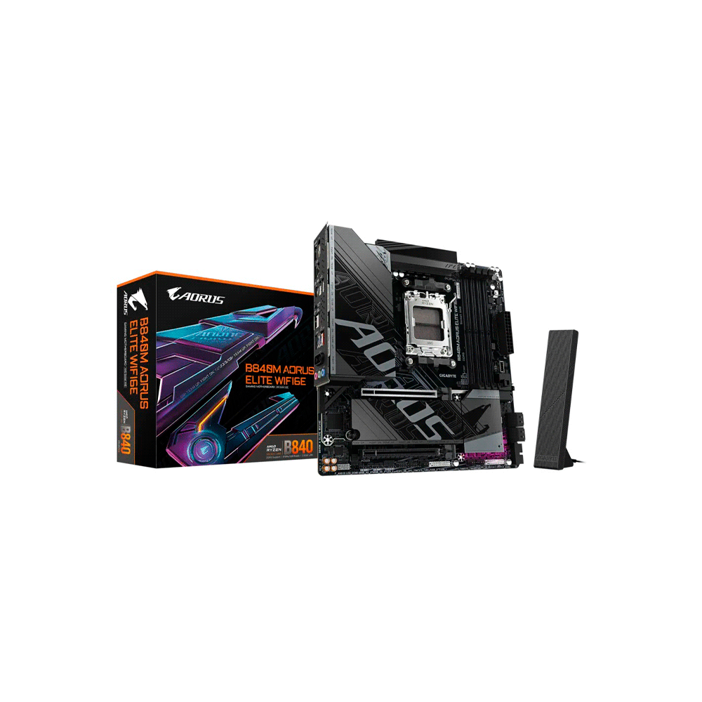 PLACA MADRE GIGABYTE AM5 B840M AORUS ELITE WIFI6E DDR5 S/R/HDMI/DP/2M2/USB3.2/MATX