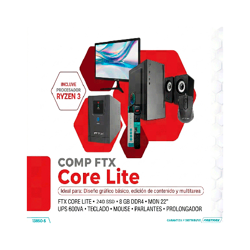 [138505] COMPUTADORA FTX CORE LITE R3/240SSD/8G/MON 22"+TECLADO+MOUSE+SPK+FILTRO